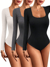 Women's Casual Crew Neck Ribbed Long Sleeve Bodysuit, Autumn/Winter